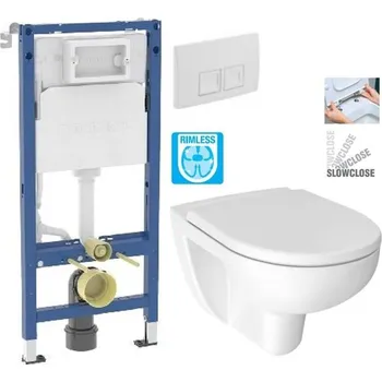 WC sada GEBERIT DuofixBasic s bílým tlačítkem DELTA50 + WC JIKA LYRA PLUS RIMLESS + SEDÁTKO DURAPLAST SLOWCLOSE 458.103.00.2 50BI LY2