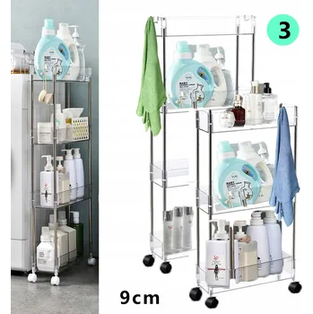 Koupelnový nábytek KOUPELNOVÁ POLICE MOBILNÍ SKŘÍŇKA NA KOLEČKÁCH POLICE REGÁL ÚZKÝ S HÁČKY