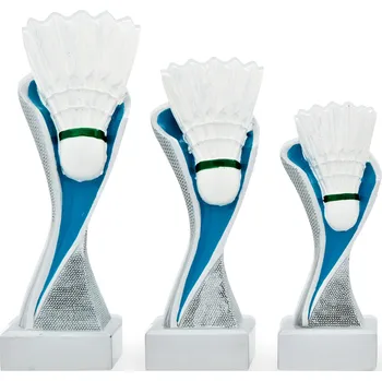 Trofej se symbolem badmintonu, výška 14,5 cm, vícebarevná