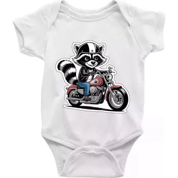 Kojenecký body Mýval na motorce kreslený - Body kojenecké s krátkým rukávem - Krátký r. 3-6 měs ( Bílá )