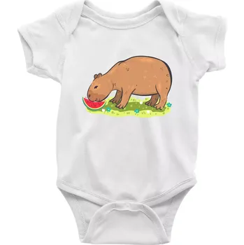 Kapybara a meloun - Body kojenecké s krátkým rukávem - Krátký r. 3-6 měs ( Bílá )