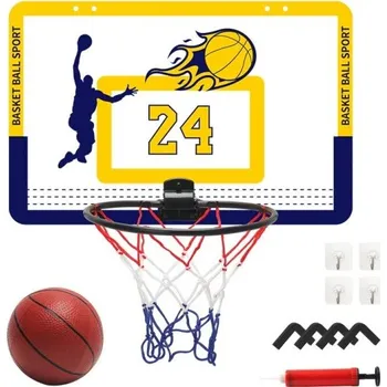 Dřevěná hračka Dětský skládací nástěnný basketbalový koš 40x26x24,5 cm Tichý plastový stojan na koš pro vnitřní i venkovní aktivity hra žlutá