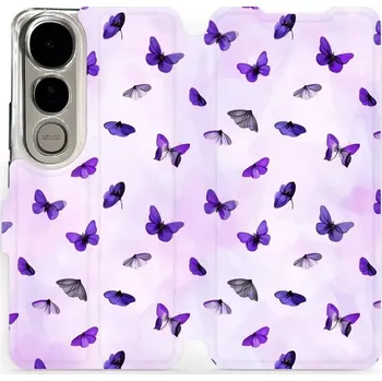 Pouzdro na mobilní telefon Flipové pouzdro Mobiwear - Vivo V50 Lite - VP76S Fialoví motýlci (Knížkové flip pouzdro, obal, kryt na mobil Vivo V50 Lite - VP76S Fialoví motýlci, materiál Umělá kůže + TPU - ochrana 360°, stojánek, silikonová vanička, magnetické zavírání)