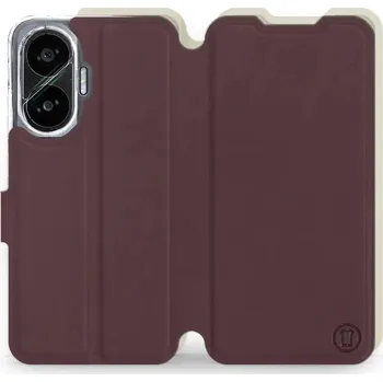 Pouzdro na mobilní telefon Flipové pouzdro Mobiwear Semiš - Xiaomi Poco F7 - Bordové & Béžové (Knížkové semišové flip pouzdro, obal, kryt na mobil Xiaomi Poco F7 - Bordové & Béžové, materiál semiš + TPU, ochrana 360°, stojánek, silikonová vanička, magnetické zavírání)