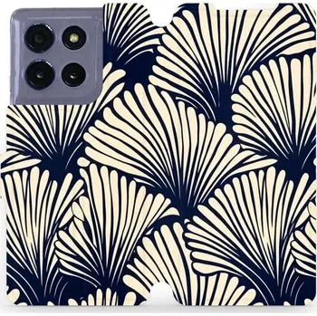 Pouzdro na mobilní telefon Flipové pouzdro Mobiwear - Motorola Moto G86 5G - VA41S Béžové květy na modré (Knížkové flip pouzdro, obal, kryt na mobil Motorola Moto G86 5G - VA41S Béžové květy na modré, materiál Umělá kůže + TPU - ochrana 360°, stojánek, silikonová vanička, magnetick