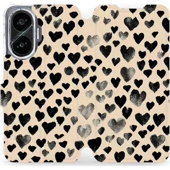 Pouzdro na mobilní telefon Flipové pouzdro Mobiwear - Xiaomi Poco F7 - VA51S Černá srdíčka (Knížkové flip pouzdro, obal, kryt na mobil Xiaomi Poco F7 - VA51S Černá srdíčka, materiál Umělá kůže + TPU - ochrana 360°, stojánek, silikonová vanička, magnetické zavírání)