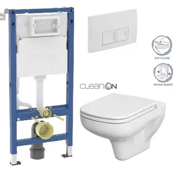 GEBERIT DuofixBasic s bílým tlačítkem DELTA50 + WC CERSANIT CLEANON COLOUR + SEDÁTKO 458.103.00.2 50BI CN1