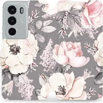 Telefonní příslušenství Flipové pouzdro Mobiwear - Realme C71 - MX06S Květy na šedém pozadí (Knížkové flip pouzdro, obal, kryt na mobil Realme C71 - MX06S Květy na šedém pozadí, materiál Umělá kůže + TPU - ochrana 360°, stojánek, silikonová vanička, magnetické zavírání)