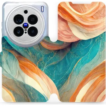 Pouzdro na mobilní telefon Flipové pouzdro Mobiwear - Vivo X200 Pro - VP36S Azurový a oranžový mramor (Knížkové flip pouzdro, obal, kryt na mobil Vivo X200 Pro - VP36S Azurový a oranžový mramor, materiál Umělá kůže + TPU - ochrana 360°, stojánek, silikonová vanička, magnetické)