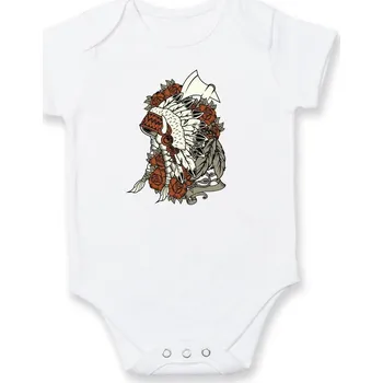 Kojenecký body Indian čelenka - Body kojenecké s krátkým rukávem - Krátký r. 3-6 měs ( Bílá )