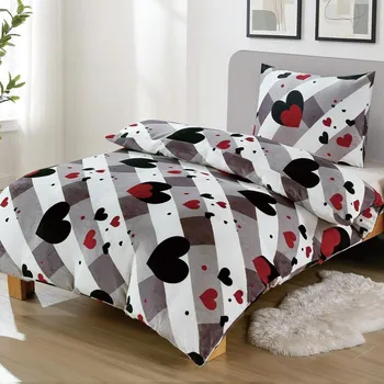 Povlečení Jemné mikroplyš povlečení Homa DEBORAH HEARTS GREY 140x200 cm