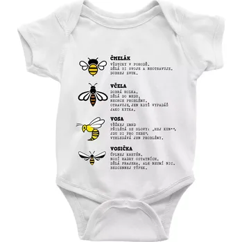 Encyklopedie včel vos a čmeláků - Body kojenecké s krátkým rukávem - Krátký r. 3-6 měs ( Bílá )
