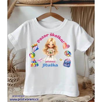 Dětská móda Trička s potiskem Tričko s potiskem, dětské, Pozor školko přicházi... - jméno dle výběru, 1 ks zvolte VELIKOST textilu ZDE:: 7/8 let Beagle