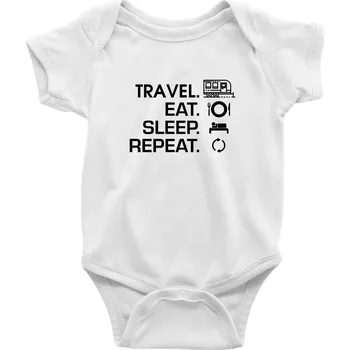 Eat sleep travel - Velký přívěs - Body kojenecké s krátkým rukávem - Krátký r. 3-6 měs ( Bílá )