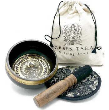 Zpívající mísa – Zelená Tára ručně tepaná, průměr cca 14 cm, dárkové balení s paličkou