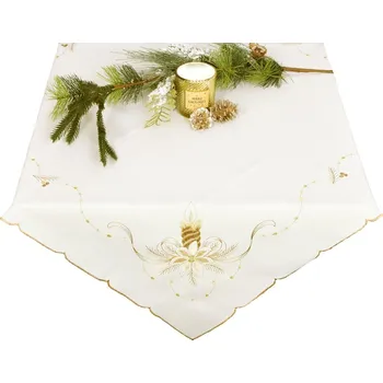 Vánoční dekorace Ubrus Vánoční, Béžově zlatá vánoční svíčka, krémový