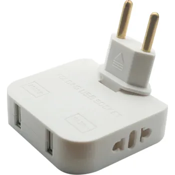 Elektrická zásuvka Adaptér do zásuvky EU Typ E/F 250V 10A 2kolíkový s 2x USB-A 2,4A a 2x univerzální zásuvkou Cestovní nabíječka Otočná bílá