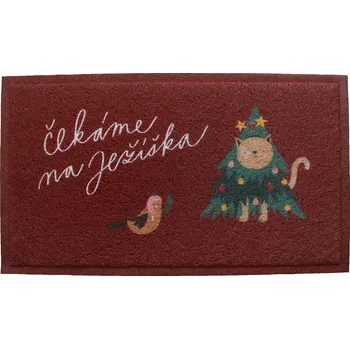 Rohožka Bella Rose Rohožka Kočka čeká na Ježíška CZ červená 40 cm x 70 cm