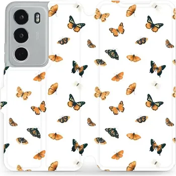 Pouzdro na mobilní telefon Flipové pouzdro Mobiwear - Realme C71 - VP77S Oranžoví motýlci (Knížkové flip pouzdro, obal, kryt na mobil Realme C71 - VP77S Oranžoví motýlci, materiál Umělá kůže + TPU - ochrana 360°, stojánek, silikonová vanička, magnetické zavírání)