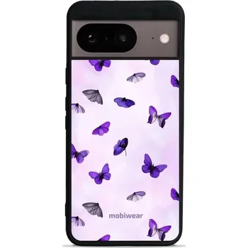 Pouzdro na mobilní telefon Lesklý kryt Mobiwear Glossy - Google Pixel 8 - GP77G Fialoví motýlci (Prémiové lesklé pouzdro, obal, kryt Mobiwear Glossy na mobil Google Pixel 8 - GP77G Fialoví motýlci, materiál Plast + TPU silikon - krytí po všech stranách, neošoupatelný potisk, tenké)