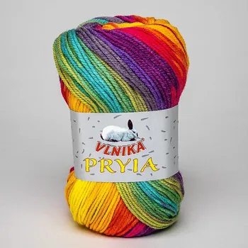 Příze Pletací příze Vlnika PRYIA 122 duhová fialovo-tyrkysová, melírovaná, 100g/245m