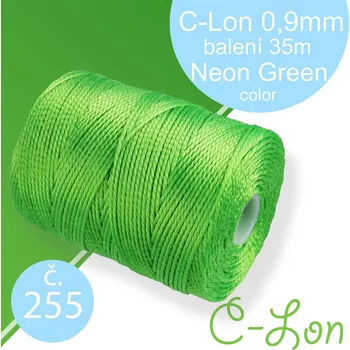 Nit Nylonová nit C-Lon pevná korálková nit. Barva 255 Neon Green. Síla nitě 0,9mm. Balení 35m na cívce.