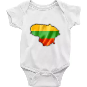 Kojenecký body Litva vlajka mapa - Body kojenecké s krátkým rukávem - Krátký r. 3-6 měs ( Bílá )