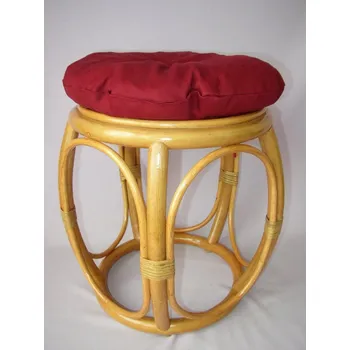 Ratanová taburetka široká medová polstr vínový
