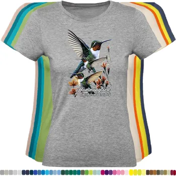 Dámské tričko damske-levne-bavlnene-tricko-digitalni-potisk-kolibrik-rubinohrdly Barva: Grey melange - šedá směs, velikost: M