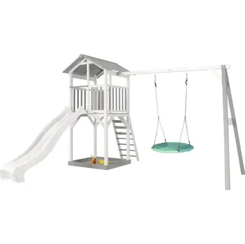 Dětské hřiště Herní věž axi Beach Tower s hnízdovou houpačkou tyrkysovou dřevo šedo-bílé