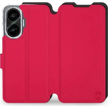 Pouzdro na mobilní telefon Flipové pouzdro Mobiwear Semiš - Xiaomi Poco F7 - Rudé & Černé (Knížkové semišové flip pouzdro, obal, kryt na mobil Xiaomi Poco F7 - Rudé & Černé, materiál semiš + TPU, ochrana 360°, stojánek, silikonová vanička, magnetické zavírání)