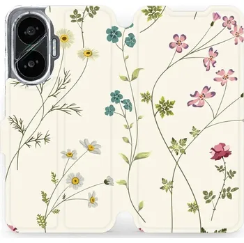 Pouzdro na mobilní telefon Flipové pouzdro Mobiwear - Xiaomi Poco F7 - MD03S Tenké rostlinky s květy (Knížkové flip pouzdro, obal, kryt na mobil Xiaomi Poco F7 - MD03S Tenké rostlinky s květy, materiál Umělá kůže + TPU - ochrana 360°, stojánek, silikonová vanička, magnetické zavírá