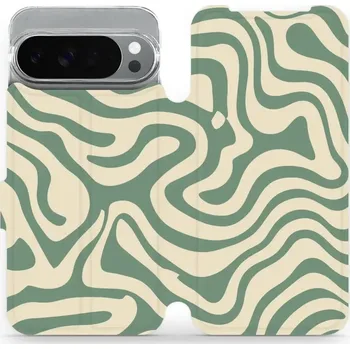 Pouzdro na mobilní telefon Flipové pouzdro Mobiwear - Google Pixel 10 Pro XL - VA57S Zelené a béžové zkrouceniny (Knížkové flip pouzdro, obal, kryt na mobil Google Pixel 10 Pro XL - VA57S Zelené a béžové zkrouceniny, materiál Umělá kůže + TPU - ochrana 360°, stojánek, silikonová)