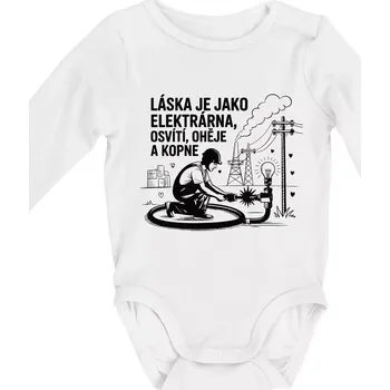 Kojenecký body Láska je jako elektrárna - Body kojenecké s dlouhým rukávem - Dlouhý r. do 3 měs ( Bílá )