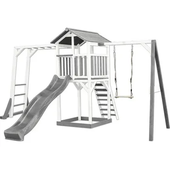 Dětské hřiště Herní věž axi Beach 446 x 349 cm dřevo bílé, včetně horolezecké stěny a šedé houpačky
