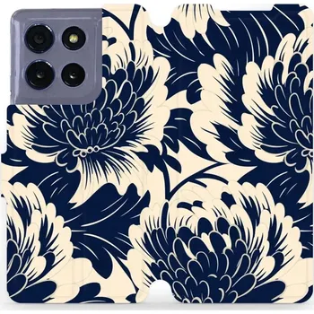 Pouzdro na mobilní telefon Flipové pouzdro Mobiwear - Motorola Moto G86 5G - VA40S Modré a béžové květy (Knížkové flip pouzdro, obal, kryt na mobil Motorola Moto G86 5G - VA40S Modré a béžové květy, materiál Umělá kůže + TPU - ochrana 360°, stojánek, silikonová vanička, magnetické)