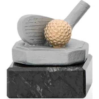 Trofej luxusní se symbolem golfu, výška 8 cm, stříbrná/zlatá