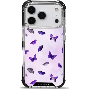 Pouzdro na mobilní telefon Odolný obal Mobiwear MagSafe Elite Bumper - Apple iPhone 17 Pro - DP77D Fialoví motýlci (Odolný kryt, pouzdro, obal Mobiwear Elite Bumper na mobil Apple iPhone 17 Pro - DP77D Fialoví motýlci, materiál Plast + TPU silikon + kov - zesílená ochrana telefonu,