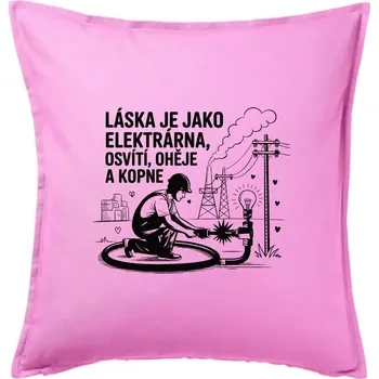 Polštář Láska je jako elektrárna - Polštář 50x50 - 50x50 - Pouze potah ( Růžová )