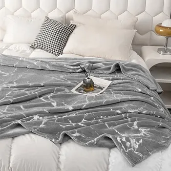 Prostěradlo Přikrývka polyester 220 cm x 200 cm šedá stříbrná Mramor