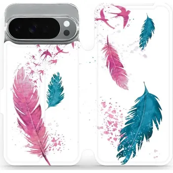 Pouzdro na mobilní telefon Flipové pouzdro Mobiwear - Google Pixel 10 Pro XL - MR08S Pírka (Knížkové flip pouzdro, obal, kryt na mobil Google Pixel 10 Pro XL - MR08S Pírka, materiál Umělá kůže + TPU - ochrana 360°, stojánek, silikonová vanička, magnetické zavírání)