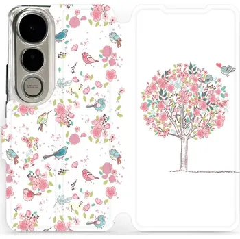 Telefonní příslušenství Flipové pouzdro Mobiwear - Vivo V50 Lite - M120S Strom a ptáčci (Knížkové flip pouzdro, obal, kryt na mobil Vivo V50 Lite - M120S Strom a ptáčci, materiál Umělá kůže + TPU - ochrana 360°, stojánek, silikonová vanička, magnetické zavírání)