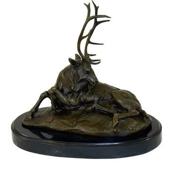 Jelen - bronzová socha na mramoru, výška 28 cm