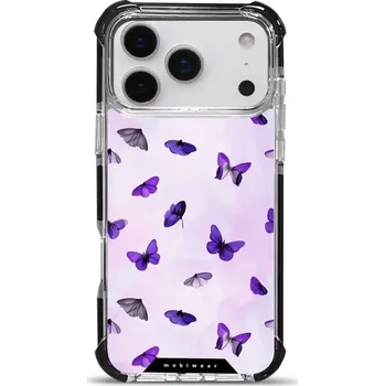 Pouzdro na mobilní telefon Odolný obal Mobiwear MagSafe Elite Bumper - Apple iPhone 17 Pro Max - DP77D Fialoví motýlci (Odolný kryt, pouzdro, obal Mobiwear Elite Bumper na mobil Apple iPhone 17 Pro Max - DP77D Fialoví motýlci, materiál Plast + TPU silikon + kov - zesílená ochrana)