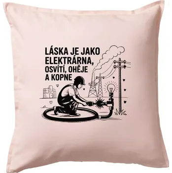 Polštář Láska je jako elektrárna - Polštář 50x50 - 50x50 - Včetně výplně ( Světle růžová )