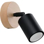 Nástěnné svítidlo Verdo, 1x černé kovové stínítko, (možnost polohování), dřevo