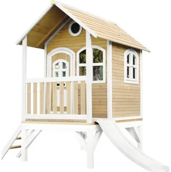 Hra na zahradu Herní domeček na kůlech axi Tom 287 x 191 cm dřevo hnědé včetně bílé skluzavky