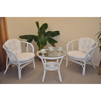 Zahradní sestava Ratanová sedací souprava Bahama bílá 2+1, polstry bílé