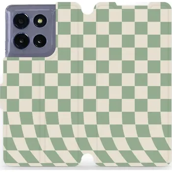 Pouzdro na mobilní telefon Flipové pouzdro Mobiwear - Motorola Moto G86 5G - VA58S Zelená a béžová šachovnice (Knížkové flip pouzdro, obal, kryt na mobil Motorola Moto G86 5G - VA58S Zelená a béžová šachovnice, materiál Umělá kůže + TPU - ochrana 360°, stojánek, silikonová vanička,