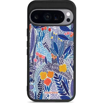 Pouzdro na mobilní telefon Lesklý kryt Mobiwear Glossy - Google Pixel 9 Pro - G037G - Modrá květena (Prémiové lesklé pouzdro, obal, kryt Mobiwear Glossy na mobil Google Pixel 9 Pro - G037G - Modrá květena, materiál Plast + TPU silikon - krytí po všech stranách, neošoupatelný potisk